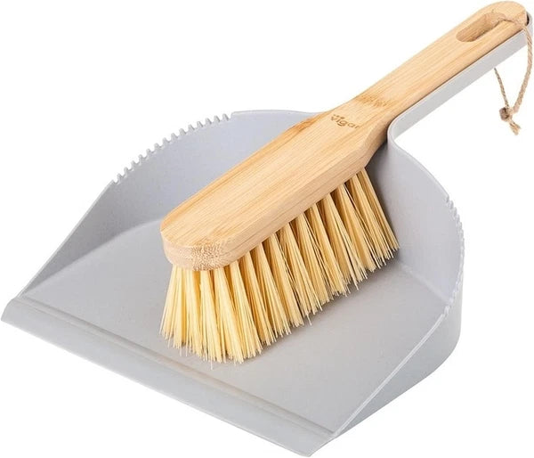 Vigar Zeroline Mini Bamboo Broom with Dustpan Combo Set, Small Dust Pan and...