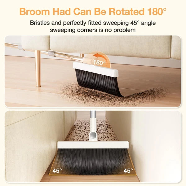 Broom with Dustpan Combo Set,Uoeos One-Sweep Clean,Pet Hair Removal Broom with S
